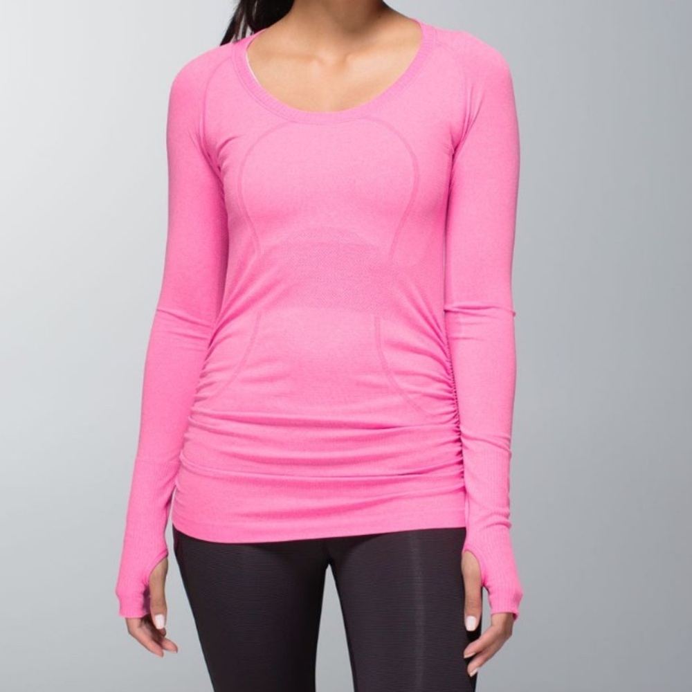 lululemon athletica Swiftly Tech Heathered Pow Pink Long Sleeve Top *Ruched